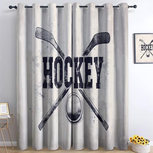 Cortinas Opacas Termicas Aislantes Frio Y Calor con Ojales 2 Piezas 75 x 166 cm 3D Logotipo Palo De Hockey Y Disco De Hockey Cortinas Opacas Dormitorio Salon Modernas Juvenil Infantil Cortinas Cocina