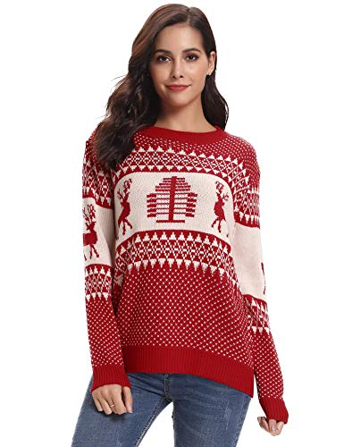 Abollria Christmas Sweater Women's Reindeer Knitted Sweater Pullover
