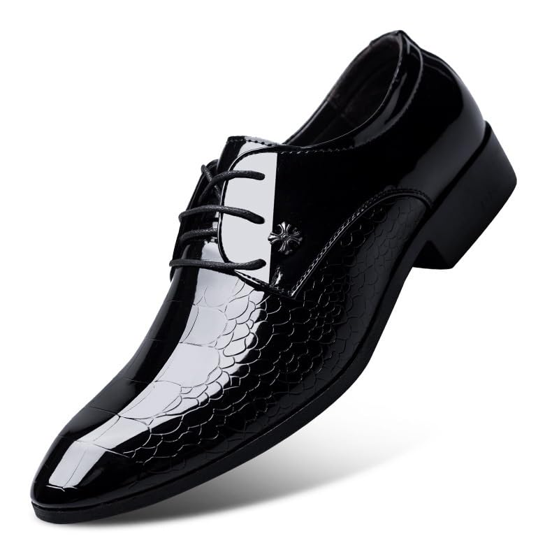 Men's Alligator Crocodile Print Oxfords Fashion Lace Up Dress Shoes Formal Business Casual Lace Up Punched Leather Oxford(11)
