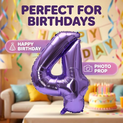 Image of YPSelected 32 Inch Large Foil Helium Number Balloon Birthday Wedding Party 0-9 (Purple, 4)
