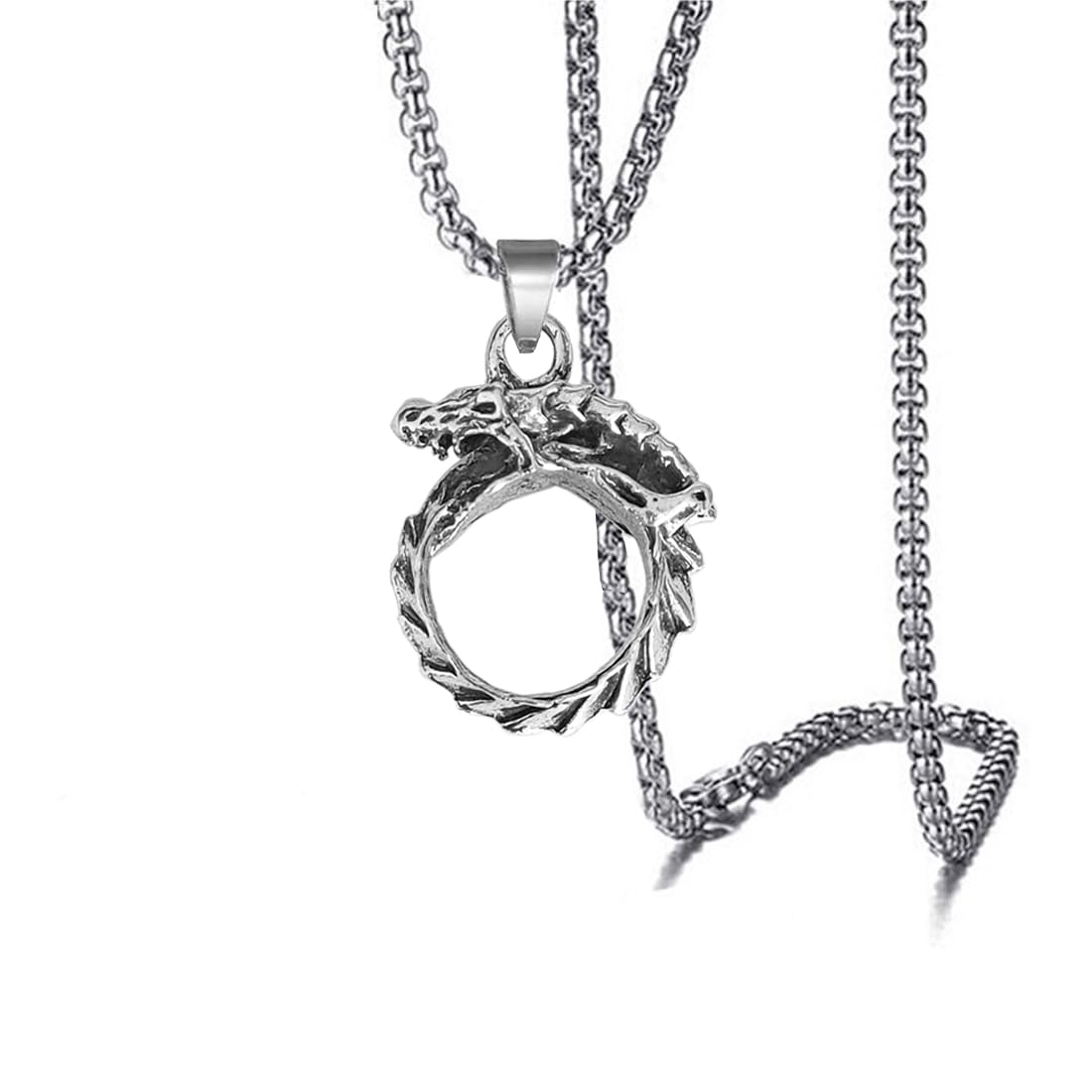 M Men Style Personalized Dragon Eating Its Own Tail Mens Mythical Dragon Silver Alloy,Metal Pendant Necklace Chain For Men And Women SPnL09 (B0C7KJ8ZBM) Amazon Price History, Amazon Price Tracker