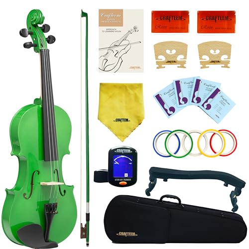 Crafteem - Conjunto de violín de 1/2 colores premium para principiantes, adultos y niños (1/2, verde)