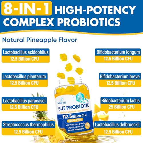 Image of Gut Health & Probiotic Gummies, 112.5 Billion CFU, Sugar Free - 60 Counts | Probiotics Gummies - 8 Strain + Prebiotics + Herbs, for Digestive, Immune, Diarrhea & Bloating, Gut Health for Women & Men