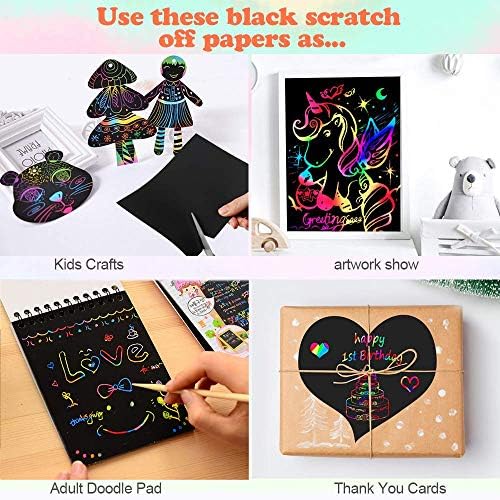 KY-Tech Scratch Art Note Paper for Kids, 3 Packs Scratch Art Notes Rainbow Scratch Art Book Combo Art Crafts Set Magic Scratch Paper Pads with 3 Wooden Styluses and 4 Drawing Stencil