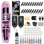 POSEIDON Tattoo Gun Kit, Wireless Tattoo Pen Kit with 2 Long-Lasting Batteries & Complete Starter Supplies, Professional Cordless Tattoo Machine for Beginners, Includes 20 Needles, Inks, Practice Skin