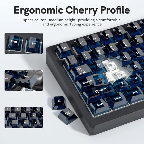 Image of dagaladoo Dark Blue Clear Keyboard keycaps,Transparent keycaps 60 75 100 Percent,Crystal Jelly Key Cap Set,Shine Through Key caps.,Cherry Profile Key caps for Mx Switches Mechanical Keyboard
