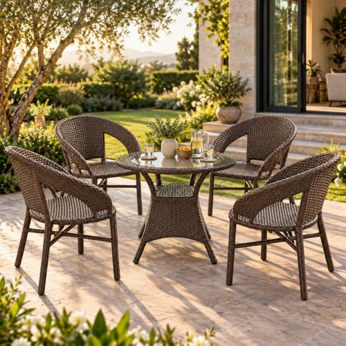 Image of Patio Furniture 4 Chair 1 Table for Balcony Bedroom Living Room Garden Lawn Terrace Seating