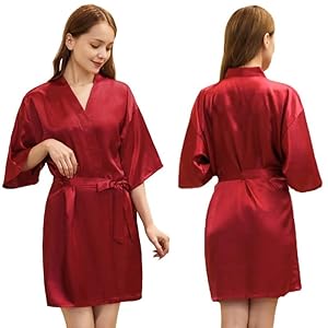 Dames Nachthemd Imitatie Zijde Kimono Robe Glanzende Solid Color Dunne Cardigan Robe Summer Short Bathrobe chenghuax (Color : Purple, Size : 2X-Large)