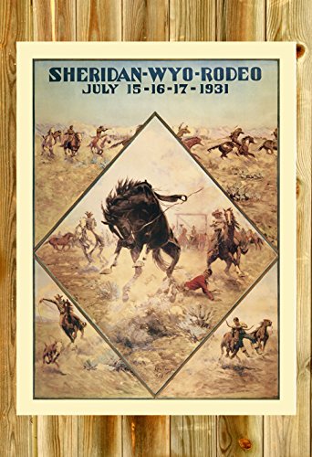 Cartel antiguo de hojalata Sheridan Rodeo de 8 x 12 pulgadas