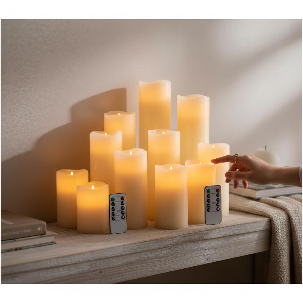 Set di candele a pilastro a LED in vera cera, senza fiamma, con telecomando e timer, funzionamento a batteria, impermeabile, luce tremolante per decorazione della casa, feste, matrimoni