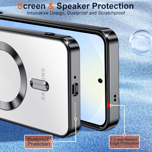 Image of VONZEE Clear Logo Electroplating Transparent Case for Samsung Galaxy A36 5G, Magnetic Plating Electroplate TPU Cover, Individual Camera Protection for Each Lens- Black