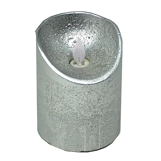 CBK-MS LED Echtwachskerze Silber Rustik D7,5cm / H10cm mit Wackelflamme Batteriebetrieben Timerfunktion Weihnachtsdeko