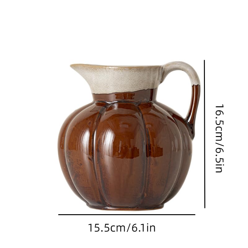 Fine Ceramic Pitcher, Farmhouse Stoneware Flower Vase Pitcher, Ceramic Jug Vase Rustic Pottery Vase for Home Decoration Gift for Mom Housewarming