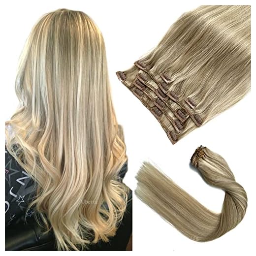 Clip in Hair Extensions Real Human Hair Clip in Extensions, Ash Blonde Balayage Blonde Highlights Real Hair Extensions Clip ins Human Hair 18 Inch 7 Pieces 70G Double Weft Remy Hair Extensions Clip on