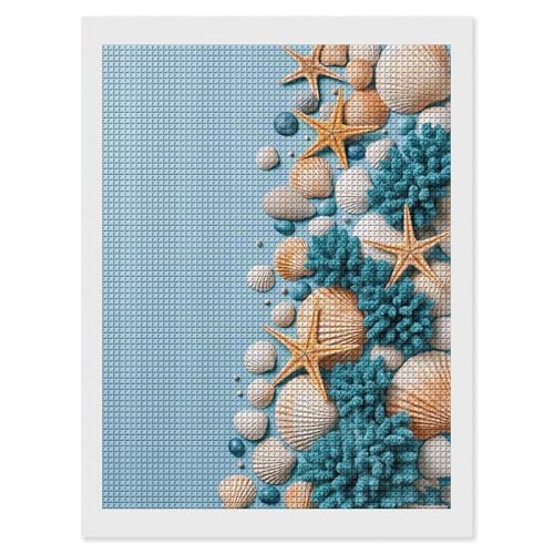 Kit art diamant débutant coquillages océan avec outils de bricolage inclus 30,5cm