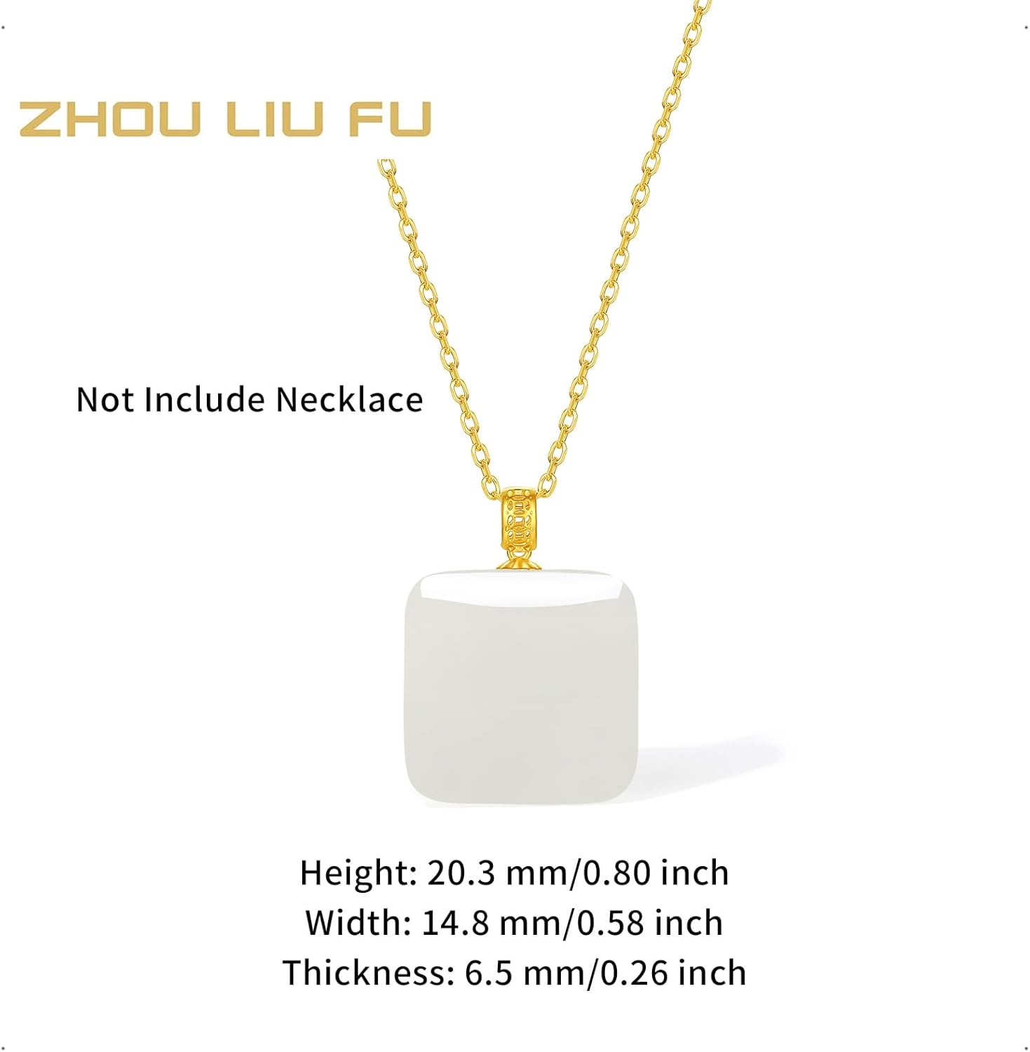 Nephrite Jade Pendant 18K Gold White Jade Square Pendants Only Charm Handcrafted Healing Jewelry Gifts for Women Minimalist Birthday Anniversary (Not Include Necklace)