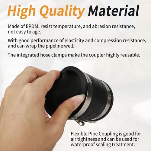 Dust Control Flex Cuff, with Stainless Steel Hose Clamps, Flexible Pipe Coupling for Cast Iron and Plastic Plumbing Connections (1 1/2 Inch)
