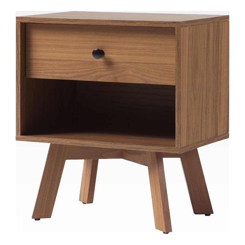 Pemberly Row 1-Drawer Mid-Century Wood Nightstand with Metal Hardware in Mocha