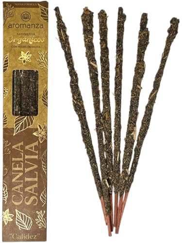 Sahumerio Orgánico Canela y Salvia con Hojas de Salvia Aromanza Argentina - 6 Varillas Naturales - Calidez - HOSTENATURA