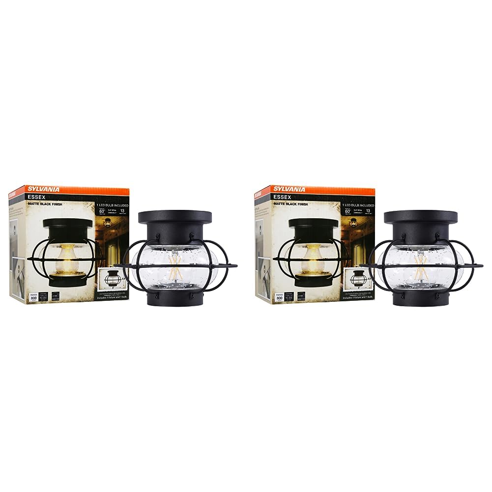 LEDVANCE Sylvania Vintage Essex Cage Light Fixture, Semi-Flush Mount with 1 60W LED Dimmable Bulb Included, Dimmable (75515), Antique Black (Pack of 2)