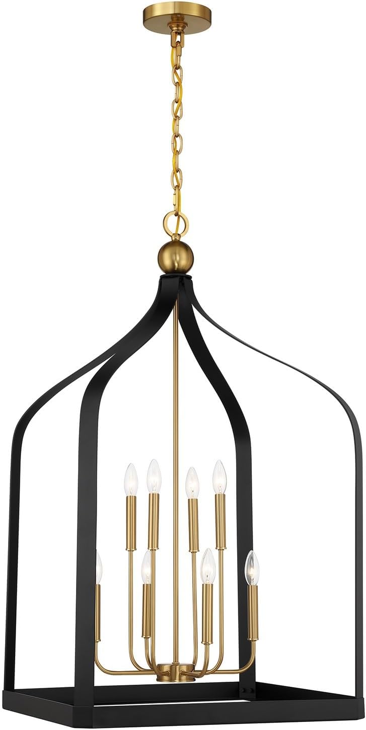 Savoy House 7-7802-4-143 Sheffield Modern Pendant, 4-Light 240 Total Watts, 32" H x 15" W, Matte Black with Warm Brass Accents