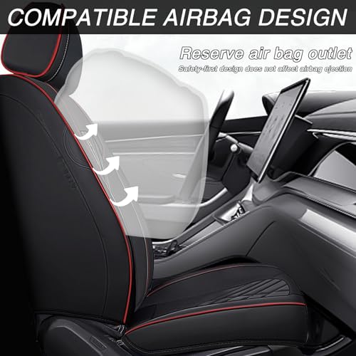 Image of Car Seat Covers for Chevrolet Equinox 2005-2026, Premium Nappa Leather Waterproof & Anti-Slip, Full Coverage Customized fit Chevrolet Equinox Seat Covers Full Set (5 Seats Standard,Black-Red)