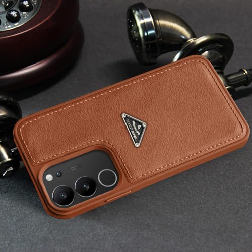 Image of Vaku Luxos Nyxen Back Cover Case for Vivo V29 5G Premium Leather Stitched Soft Shockproof Protective TPU Phone Case Camera Screen Protector- Brown