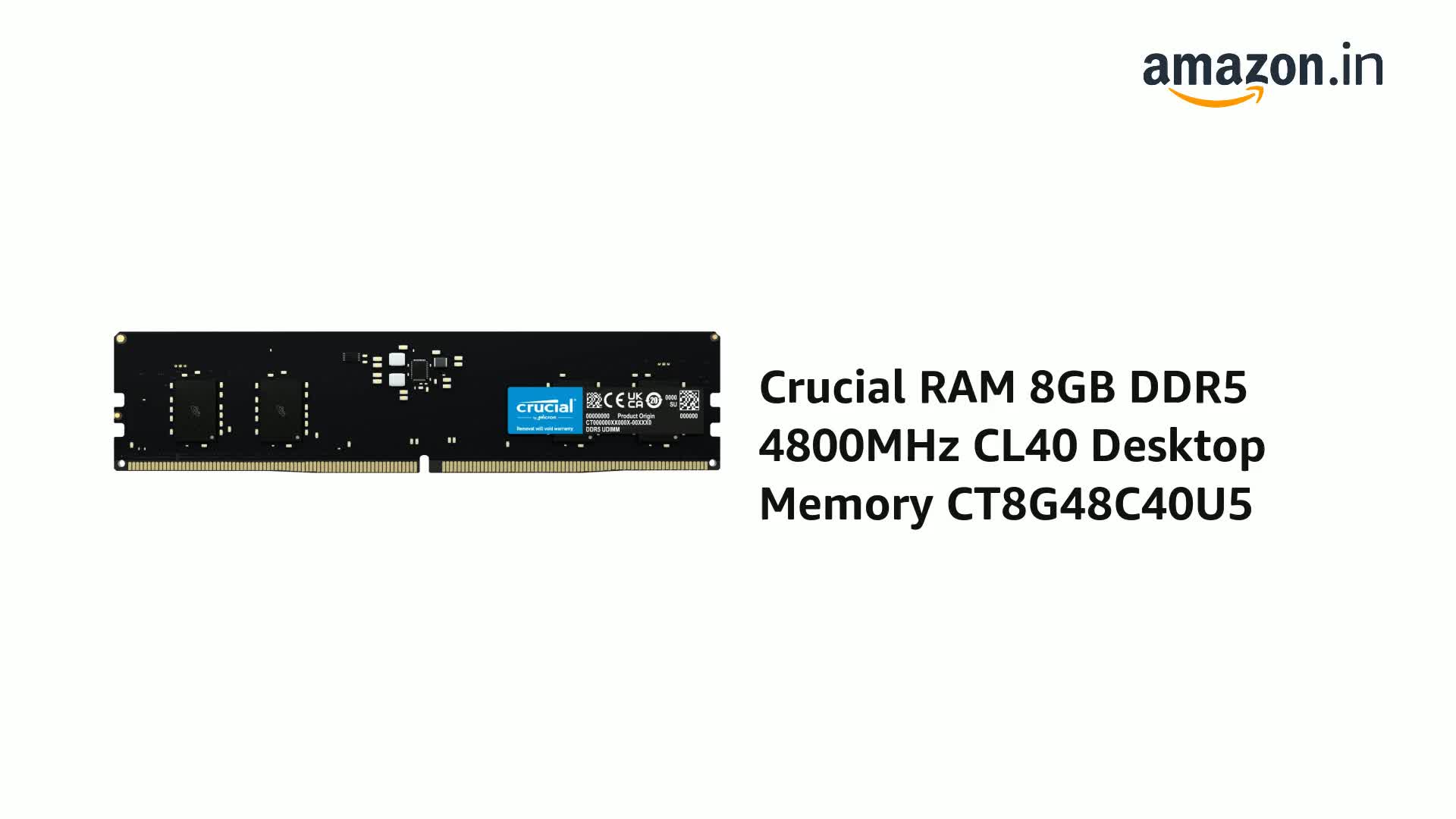 Crucial RAM 8GB DDR5 4800MHz Desktop Memory