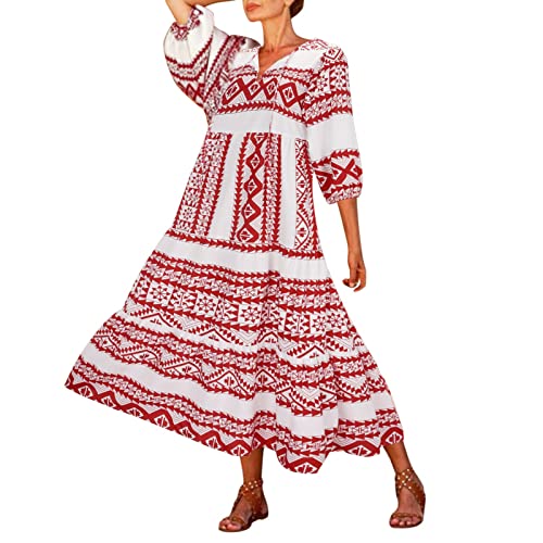 Robe longue demi manches style boho à épissure fluide et col en bretelles féminin