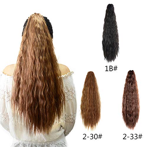 Beauty Angelbella 24 inch Ponytail Extension Yaki Wavy Curly Synthetic Hair Hairpieces with Jaw Clip for Women Light Brown