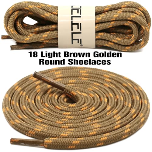 DELELE Round Work Boot Laces: 47 inch Light Brown Golden Heavy Duty Hiking Shoe Laces for Boots 2 Pair - Thumbnail 2