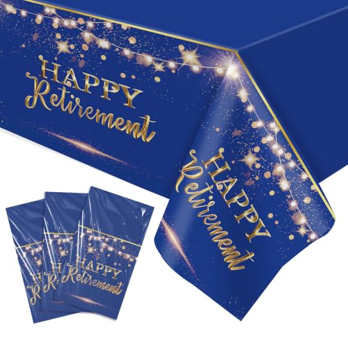 FVABO Blue Retirement Tablecloth Party Decorations 3Pcs Disposable Navy Blue Happy Retirement Decorations Supplies Party Table Cover for Men Women 55in x 86in