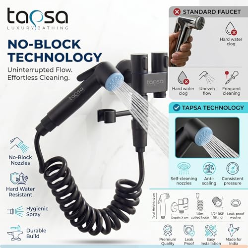 Image of Two Way Angle Cock Black with Health Faucet Set|2 in 1 Angle Cock|Angle Valve (Set of 1) for Bathroom /Wash Basin & Toilet (for HF Set & Flush) with Wall Flange Angle Valve Faucet (Wall Mount)