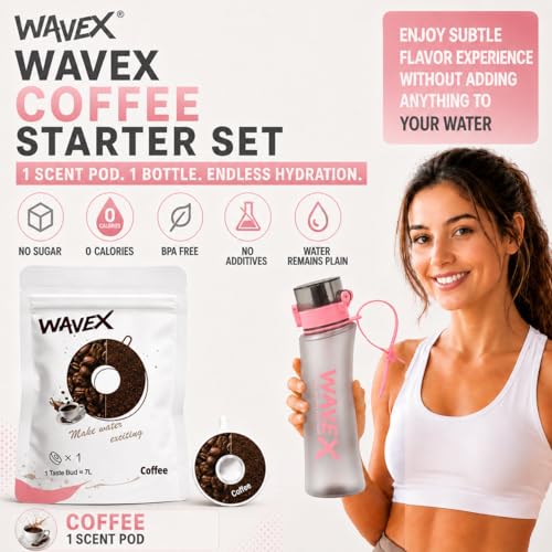 Image of WaveX Scented Water Bottle, Includes 1 Aroma Scent Pod, BPA Free, Flip Top Leak-Proof Lid, Straw & Carry Strap Included, Subtle Flavor Experience, No Sugar or Calories, (20.3 Ounce, Pink)