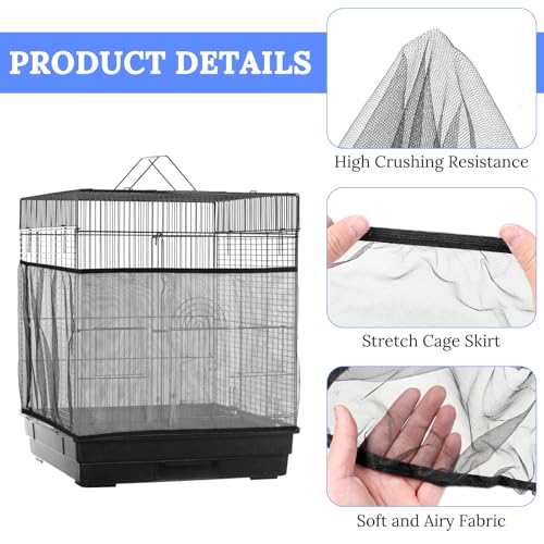 Image of Mabor Bird Cage Seed Catcher Adjustable Black Bird Cage Net Cover with Elastic Band Netting Guard Stretchy Mesh Cover for Parrot Protector