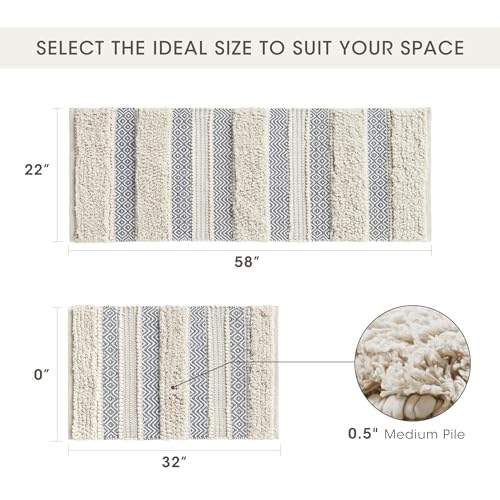 Image of Ink+Ivy Bath Rug Hand-Woven Texture Shaggy Striped Soft & Water Absorbent, Boho Bathroom Decor Bath-Mats, Non-Slip Absorbent Quick Dry Mats for Tub, Shower Room, Asher, 22x58 Grey