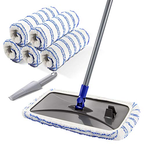 MASTERTOP Large Microfiber Mop - Microfiber Mop Floor Cleaning System, 16x8.4â€œ Flat Mop, Dust Mop, Hardwood Floor Mop, Washable, 360 Degree, 5 Microfiber Mop Replacement Pad, 1 Cleaning Scraper