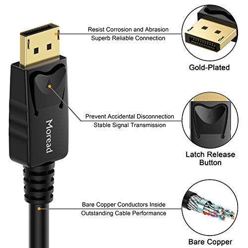 Moread Displayport To Displayport Cable, 6 Feet, 2 Pack, Gold-Plated Display Port Cable (4K@60Hz, 2K@144Hz) Dp Cable Compatible With Computer, Desktop, Laptop, Pc, Monitor, Projector - Black #TOP2