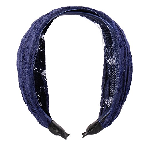 MagiDeal Women Lace Headband Retro Hair Band Wide Headwrap Hair Accessories - Dark Blue