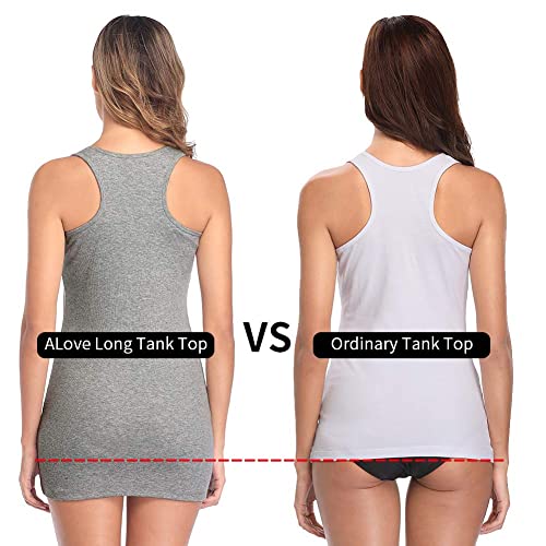 Image of ALove Womens Extra Long Tank Tops with Shelf Bra Ribbed Camisoles Undershirts