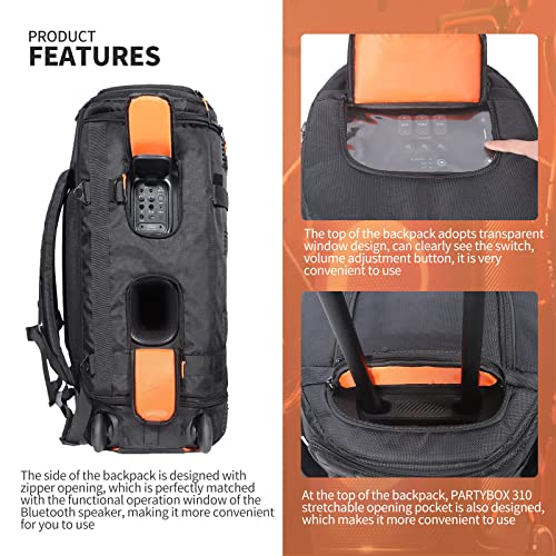 Speaker Bag Travel Case Replacement for JBL Party Box Series, Portable Speaker Carry Tote Bag Backpack for for JBL Speaker (For JBL partybox 310 black)