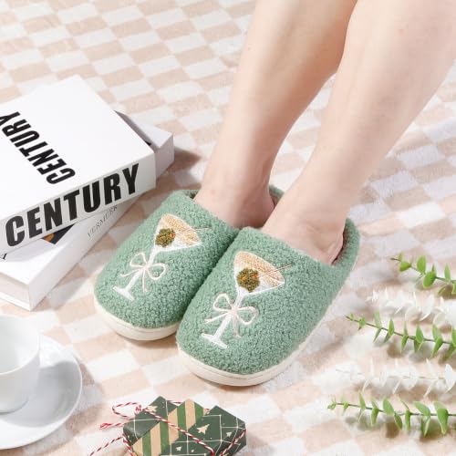 Image of Espresso Martini Slippers for Women Men，Fuzzy Warm Martini Glasses Slippers，Funny Soft Creative Design House Shoes
