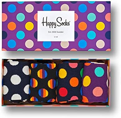 Happy Socks Gift Boxes for Men, Women | Colorful, Fun, Unique, Themed Patterns | Premium Cotton Sock in 2 sizes 9-11, 10-13 (Dot, 4 Pack)