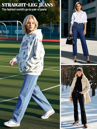 Women's Straight Leg Jeans Tummy Control Trendy High Waisted Stretchy Casual Denim Pants Baggy Trousers4