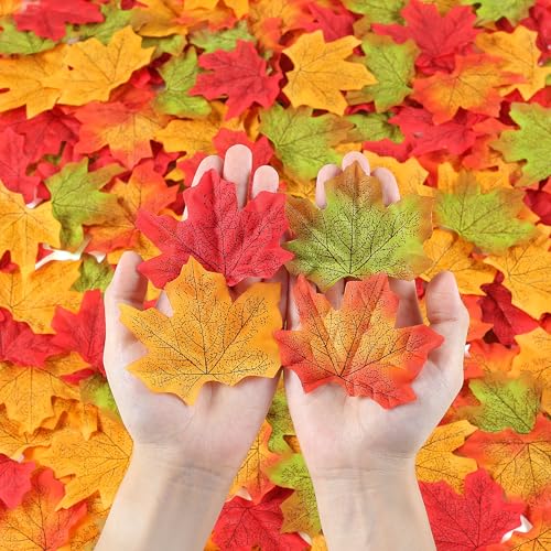 XIANNVXI Herbstdeko 4 Farben Künstliche Blätter Herbst Ahornblätter 8cm Herbstblätter Herbst Dekoration (200 Stück)
