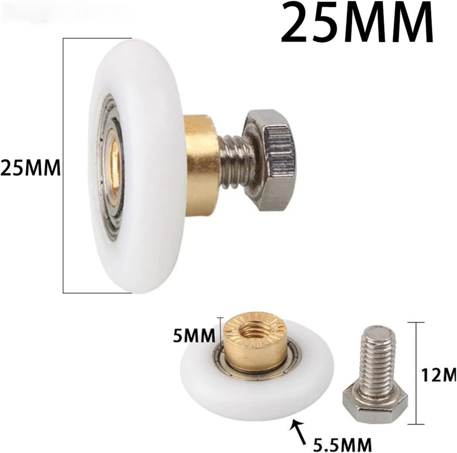 SBTRKT 4pcs Shower Door Rollers Kit Pulley Bathroom Sliding Glass Door Wheels Nylon Copper Roller 20/23/25/27mm Diameter Bathroom Parts (Color : 25mm)
