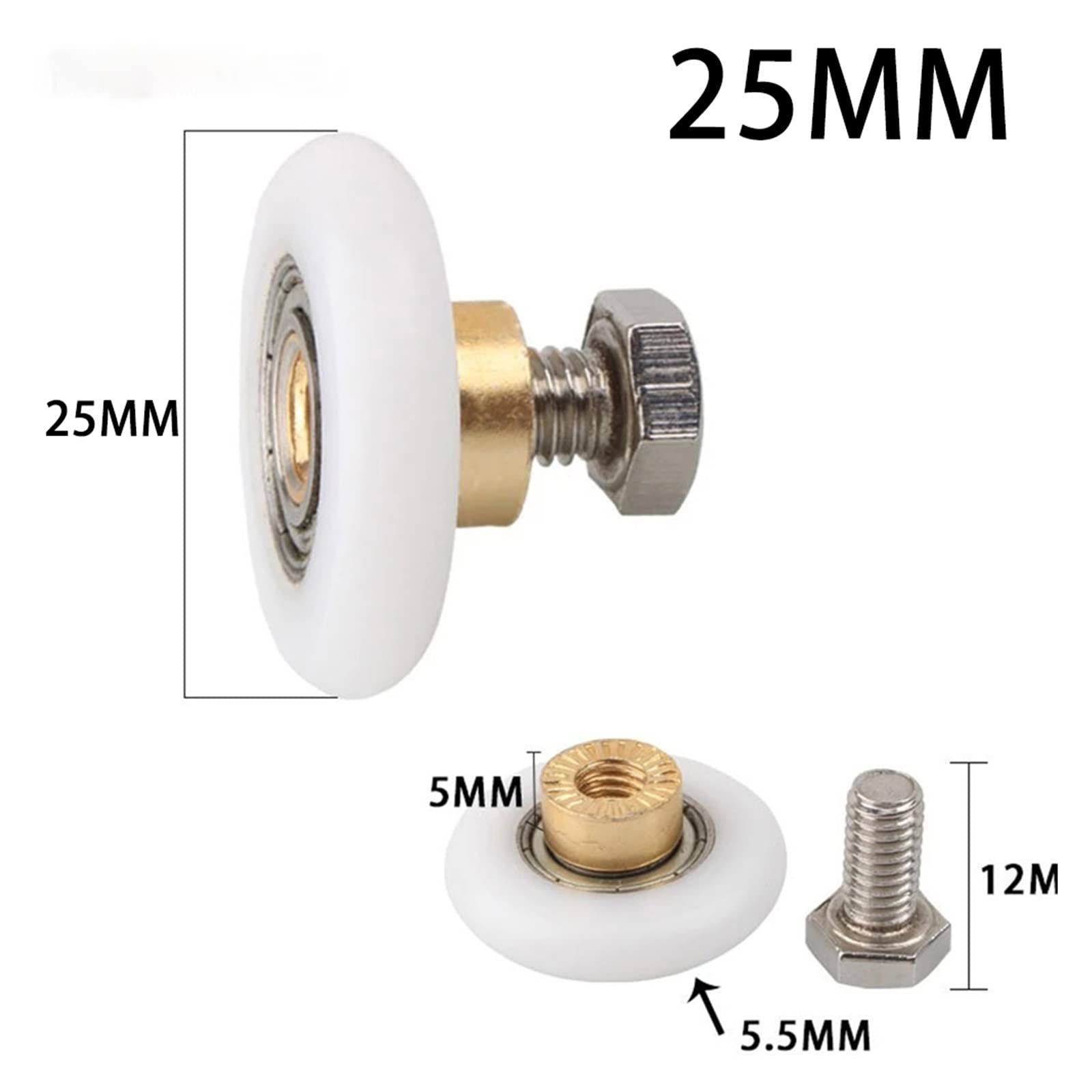 Douchedeurrollen 4 stuks doucheruimte katrol badkamer glazen schuifdeur wielen nylon koperen roller opknoping rond lager hardware badkamer toegang douche deur wielen (kleur: 27 mm