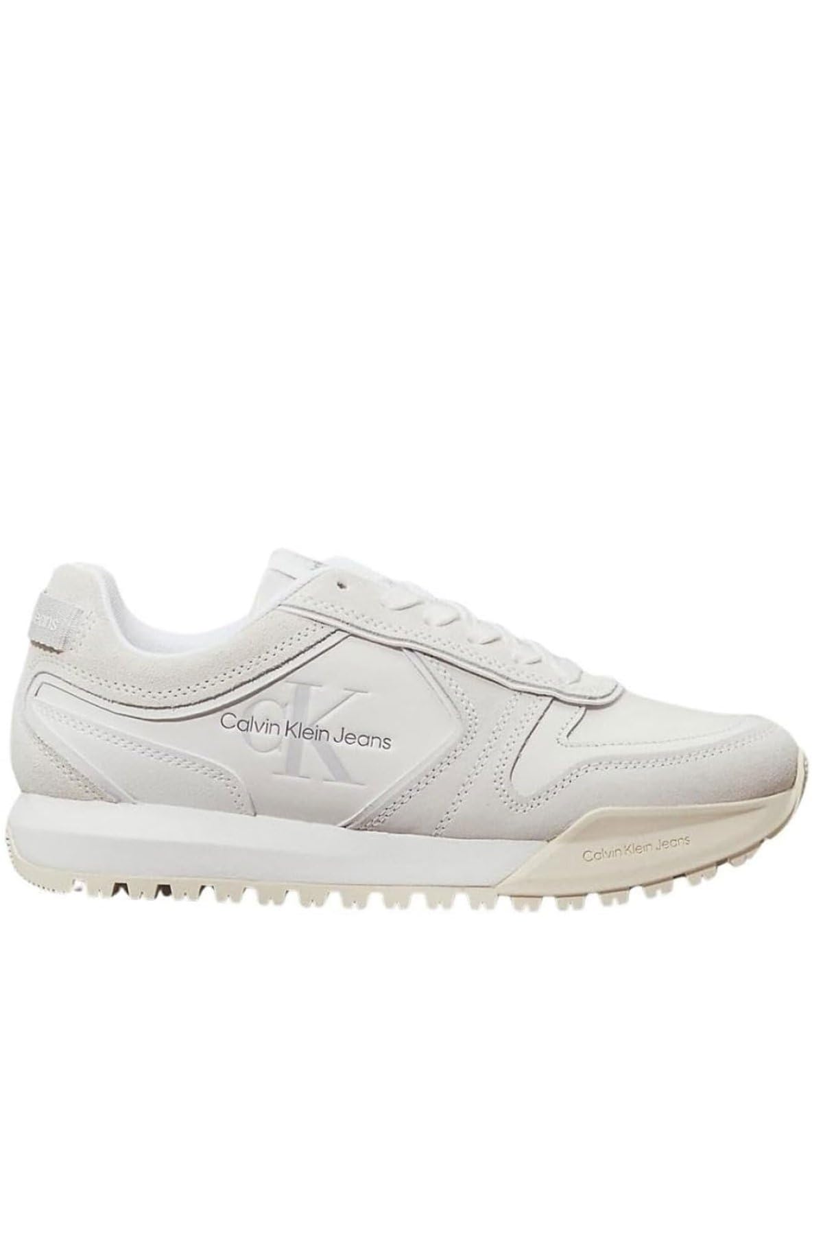 Calvin Klein Womens Toothy Irregular Lines Runner Trainers, White (Bright White/Creamy White), 6