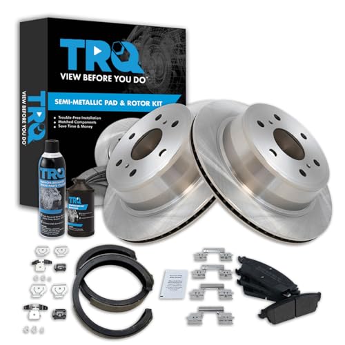 Image of TRQ Rear Brake Pad & Rotor Kit Semi-Metallic Compatible with 07-13 Avalanche 07-10 Escalade Escalade ESV, EXT Sierra 1500 Silverado 1500 07-14 Suburban 1500 Tahoe Yukon Yukon XL 1500