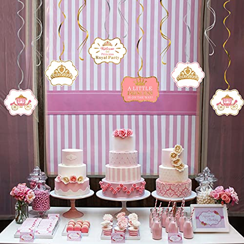 Lingteer A Little Princess Royal Crown Pink Swirls Streamers - 12 Pcs Princess Baby Girl Birthday Shower Party Decorations Gift Sign. #TOP6